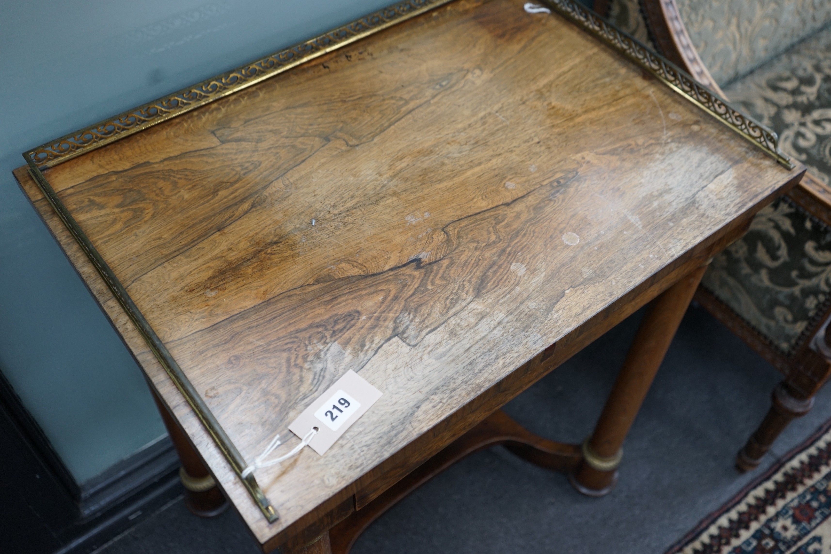 A Regency gilt metal mounted rosewood side table, width 64cm, depth 45cm, height 77cm
